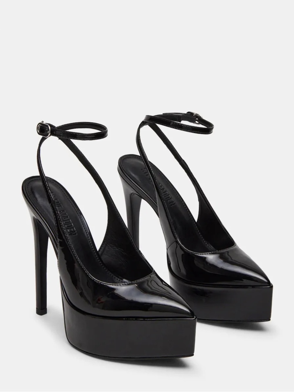 Steve Madden Alamo Black Patent Platform Pointed-Toe Ankle-Strap Pumps-7.5